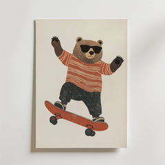 Cool Bear on Skateboard Poster