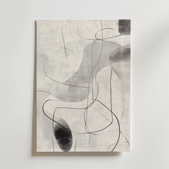 Bozetto Monochrome Flow Poster har abstrakta flytande svarta och grå linjer på vitt, tryckt på FSC-certifierat premiumpapper med en lyxigt matt yta för ett minimalistiskt och elegant utseende.