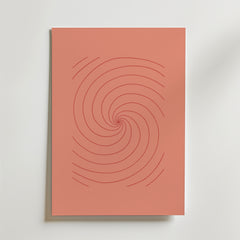 Bozetto Terracotta Spiral Flow Poster har grafisk enkelhet med böjda röda linjer som spirar från mitten på en ljus bakgrund.