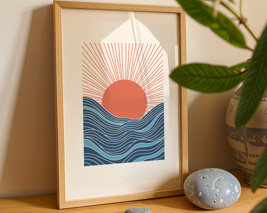 Sunset Over Waves Poster