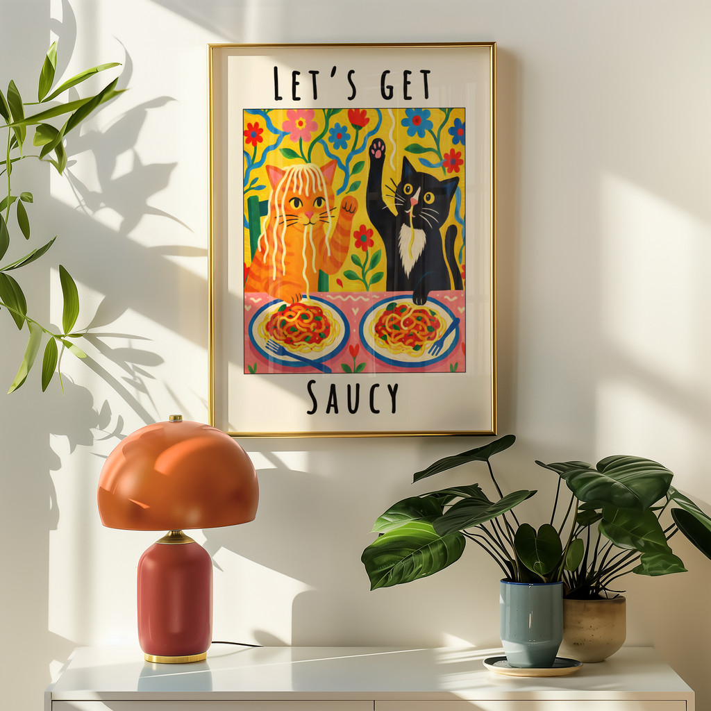 Lets Get Saucy Cat Dinner Poster