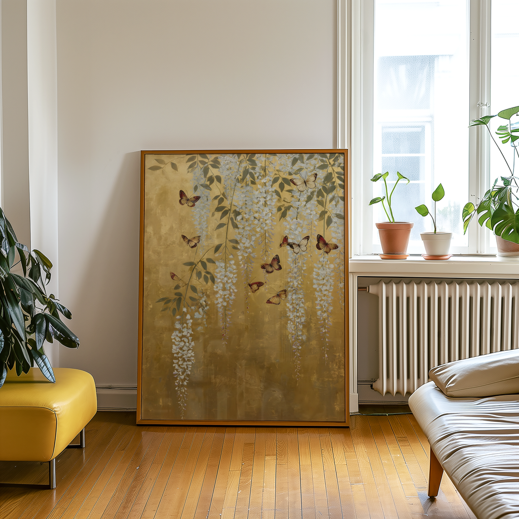 Golden Wisteria Butterflies Poster – poster på vägg inredning