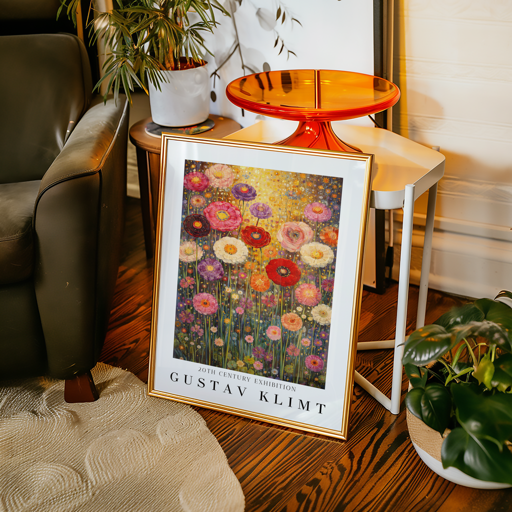 Gustav Klimt Floral Reverie Garden Poster – poster väggdekoration inredning – Affischer hos Bozetto