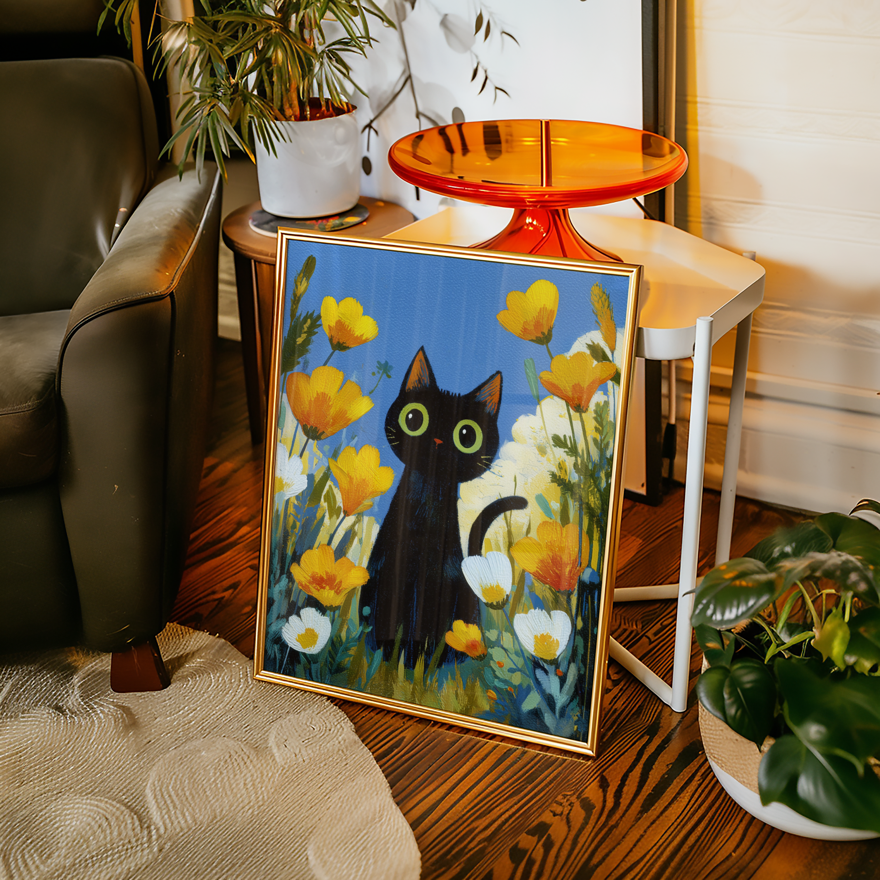 Midnight Meadow Cat Poster