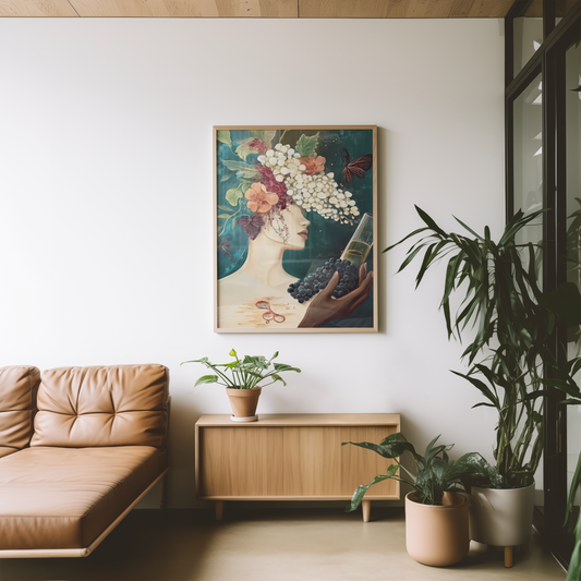 Floral Art With Butterflies And Grapes Poster