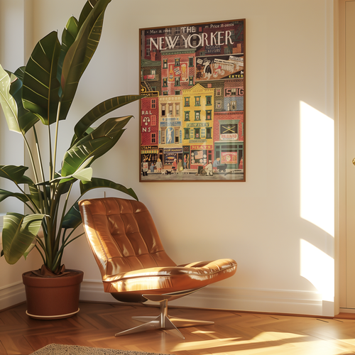Mockup av New Yorker City Blocks 1944 affisch på vägg – köp enkelt hos Bozetto i hög kvalitet