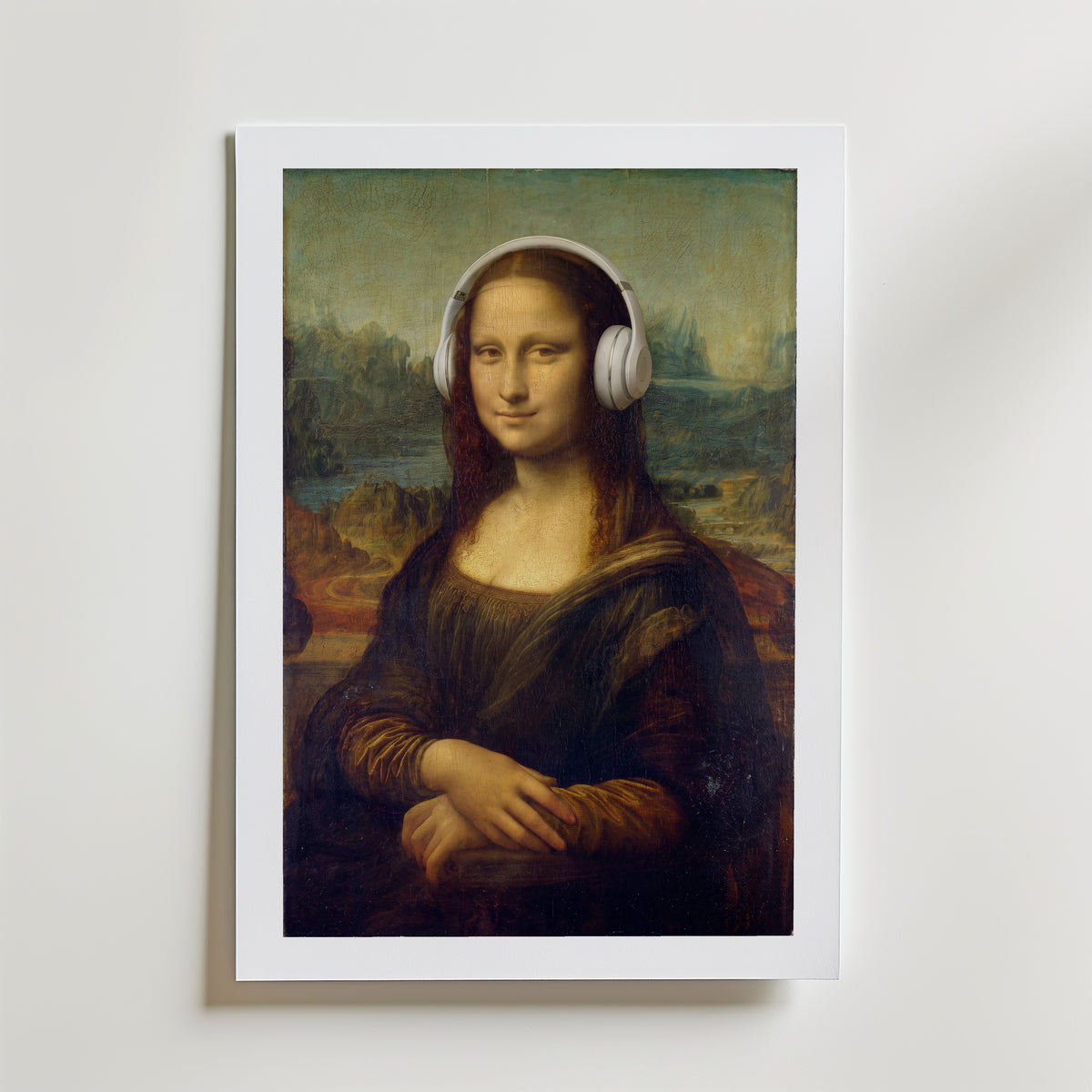 Mona Lisa Headphones Poster – med passepartout