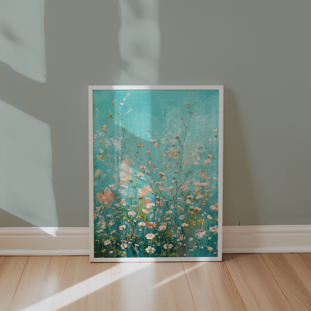 Turquoise Wildflower Meadow Poster – poster väggdekoration