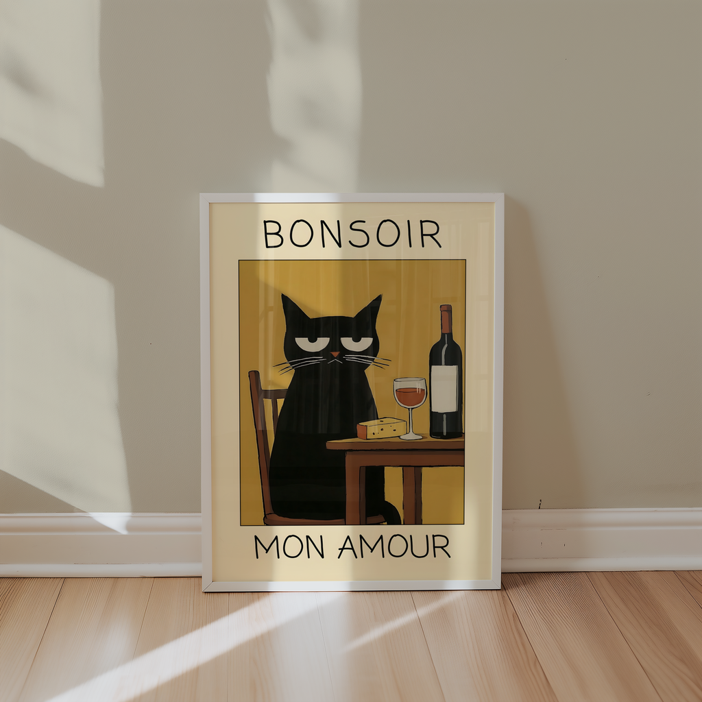 Midnight Wine Cat Poster
