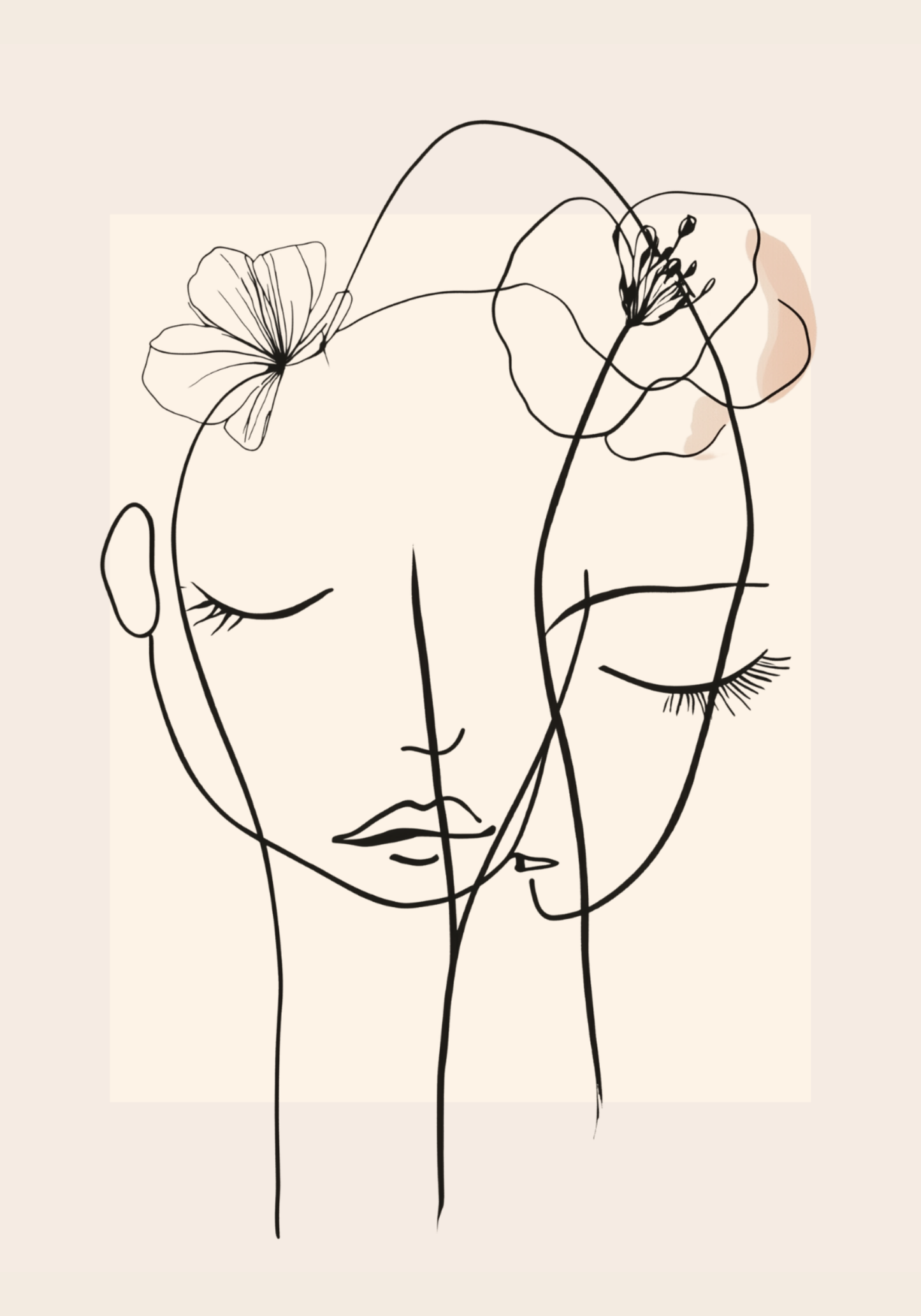 Floral Line Faces Poster