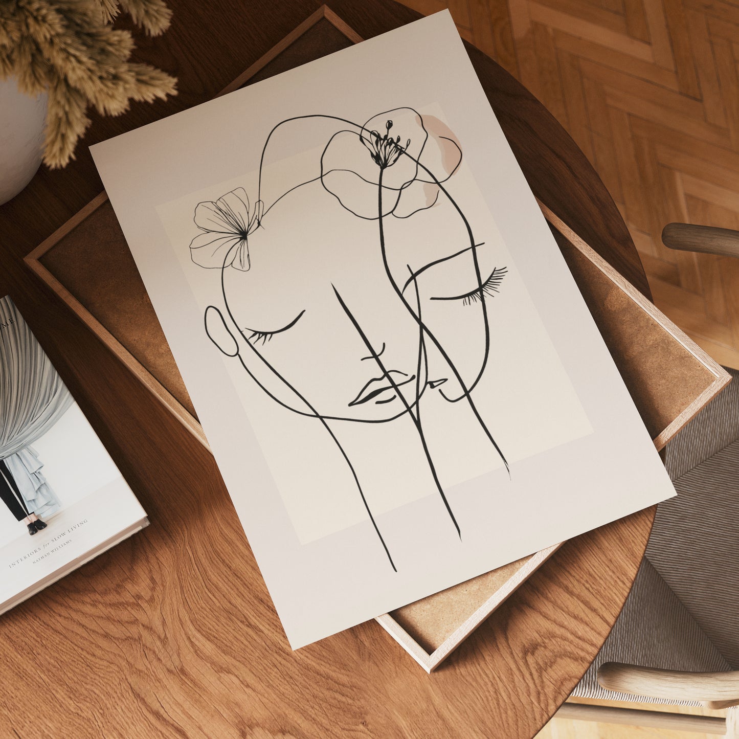 Floral Line Faces Poster