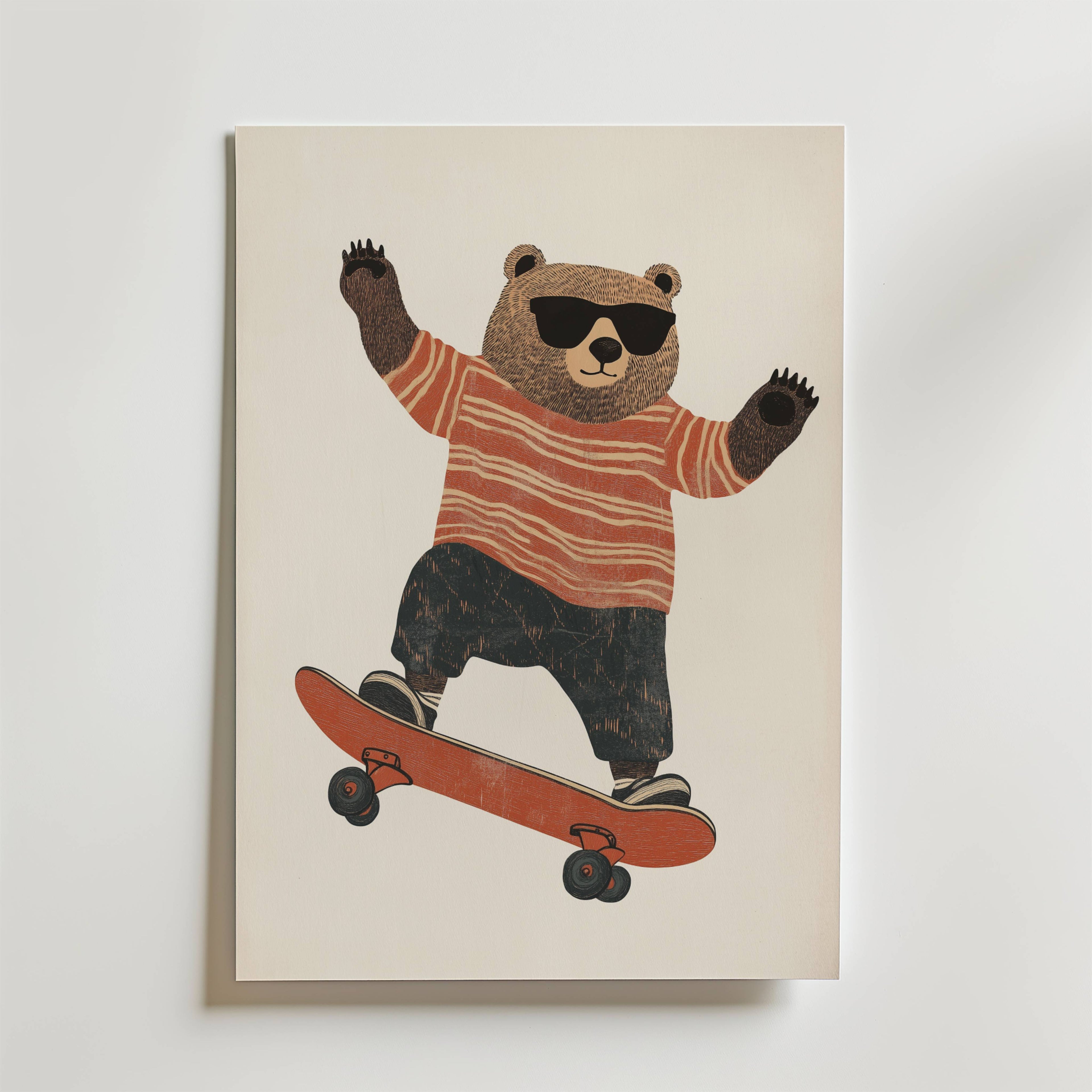 Cool Bear on Skateboard Poster