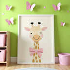 Giraffe with Pink Bow Poster