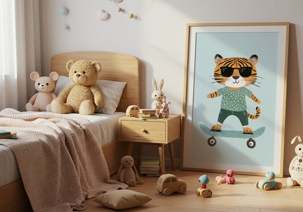 Cool Tiger on Skateboard Poster