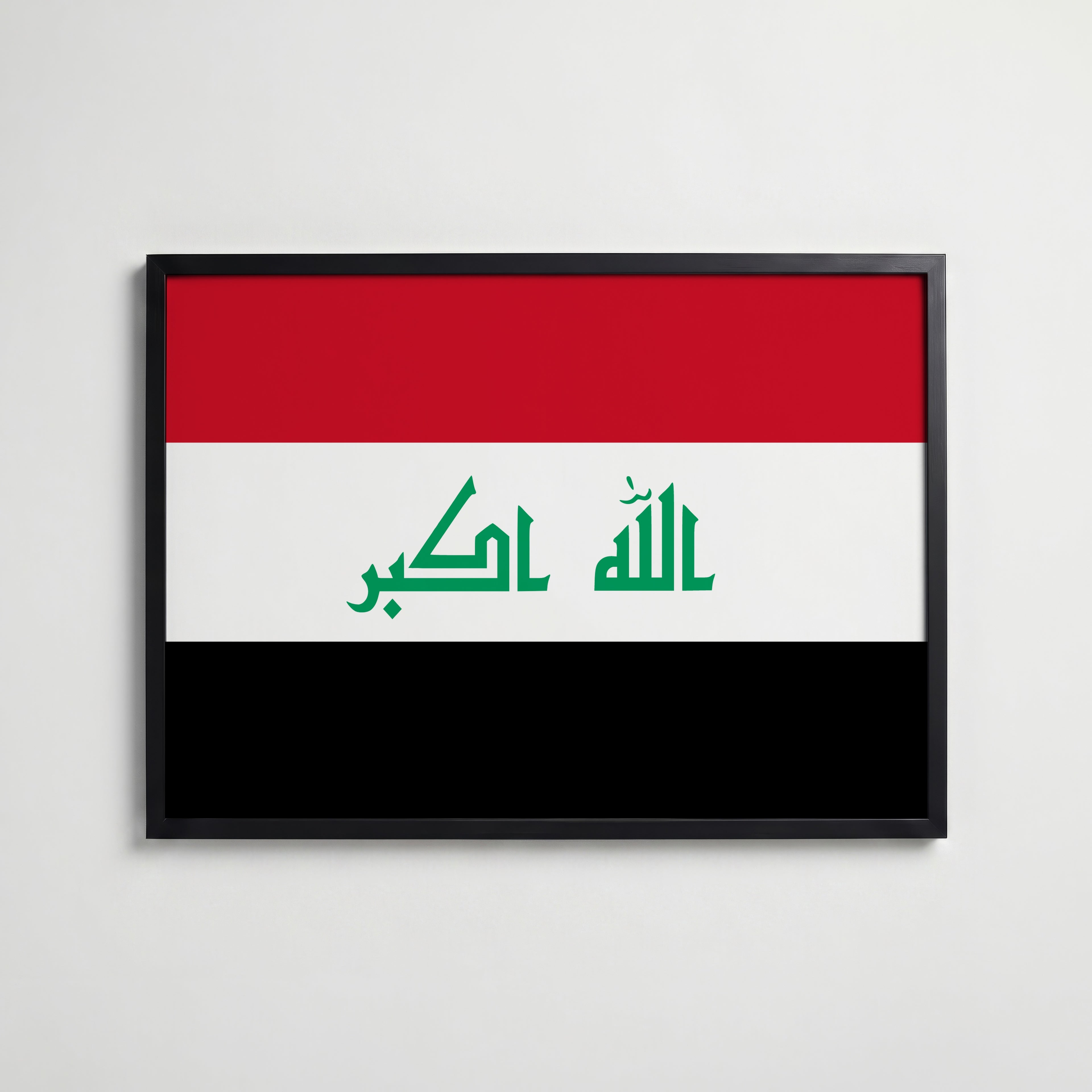 Iraq National Flag Poster i svart ram – stilren konsttryck som väggdekor från Bozetto