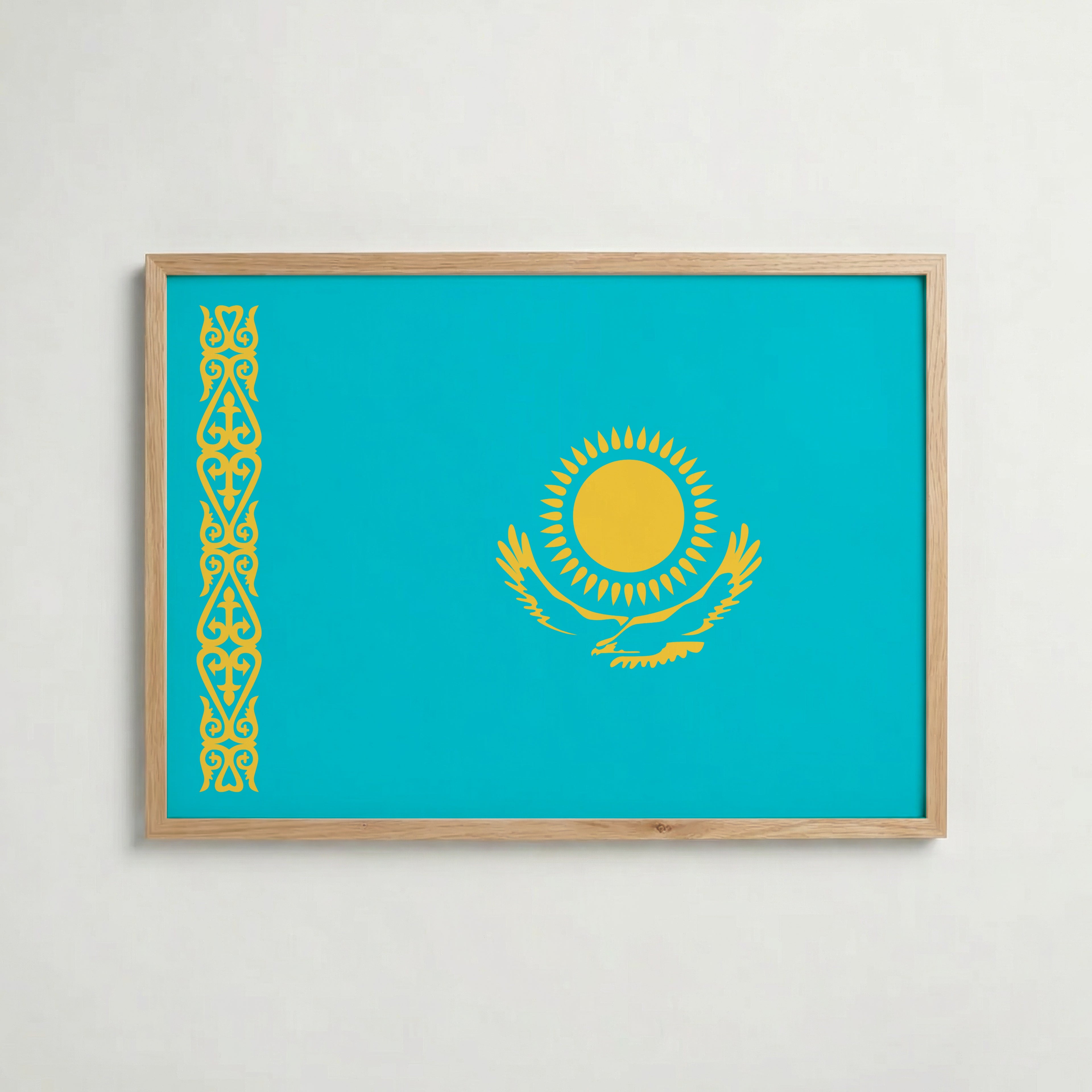 Kazakhstan National Flag Poster i ekram – inramad konsttryck för stilren inredning hos Bozetto