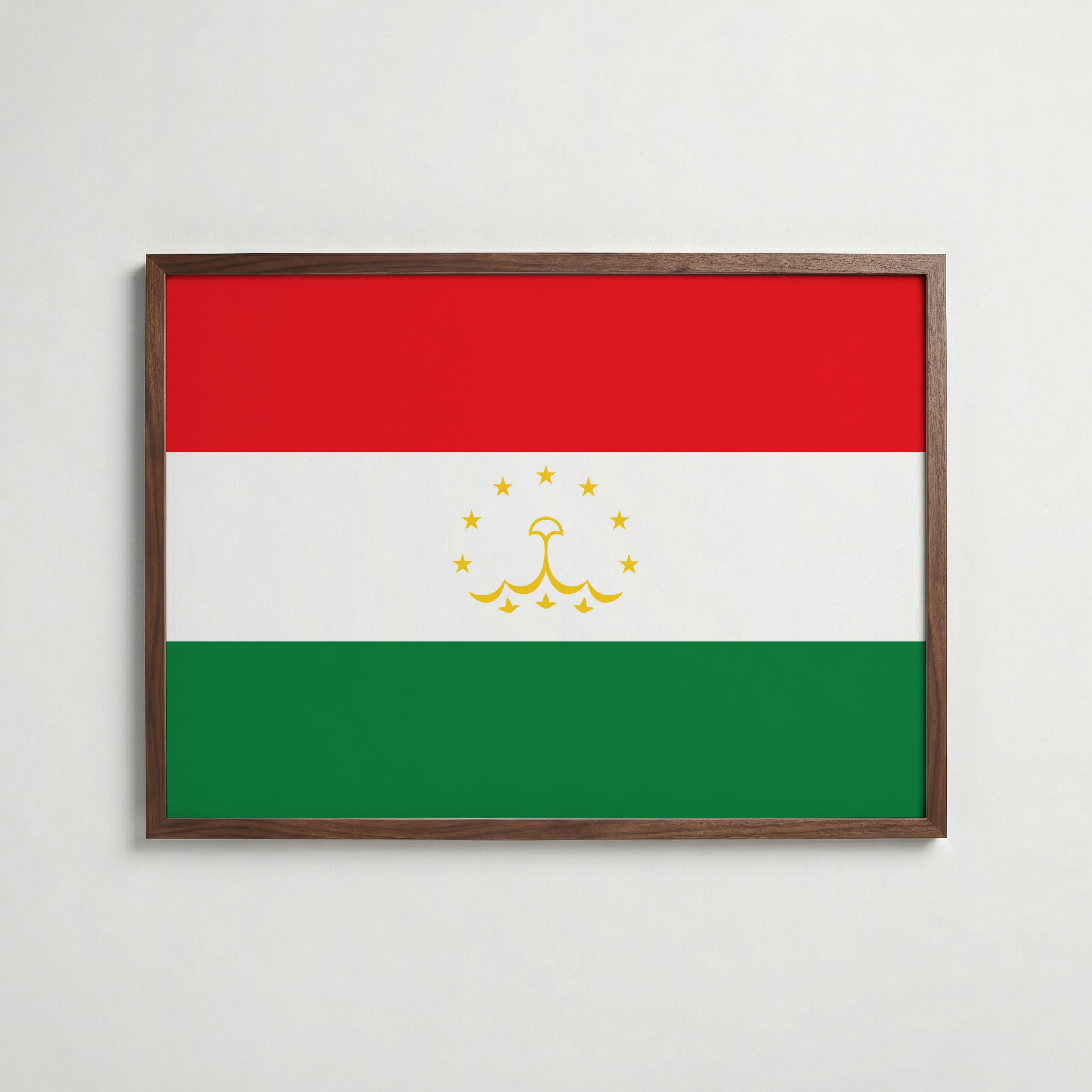 Tajikistan National Flag Poster i valnötsram – varm konstaffisch för hemmet från Bozetto