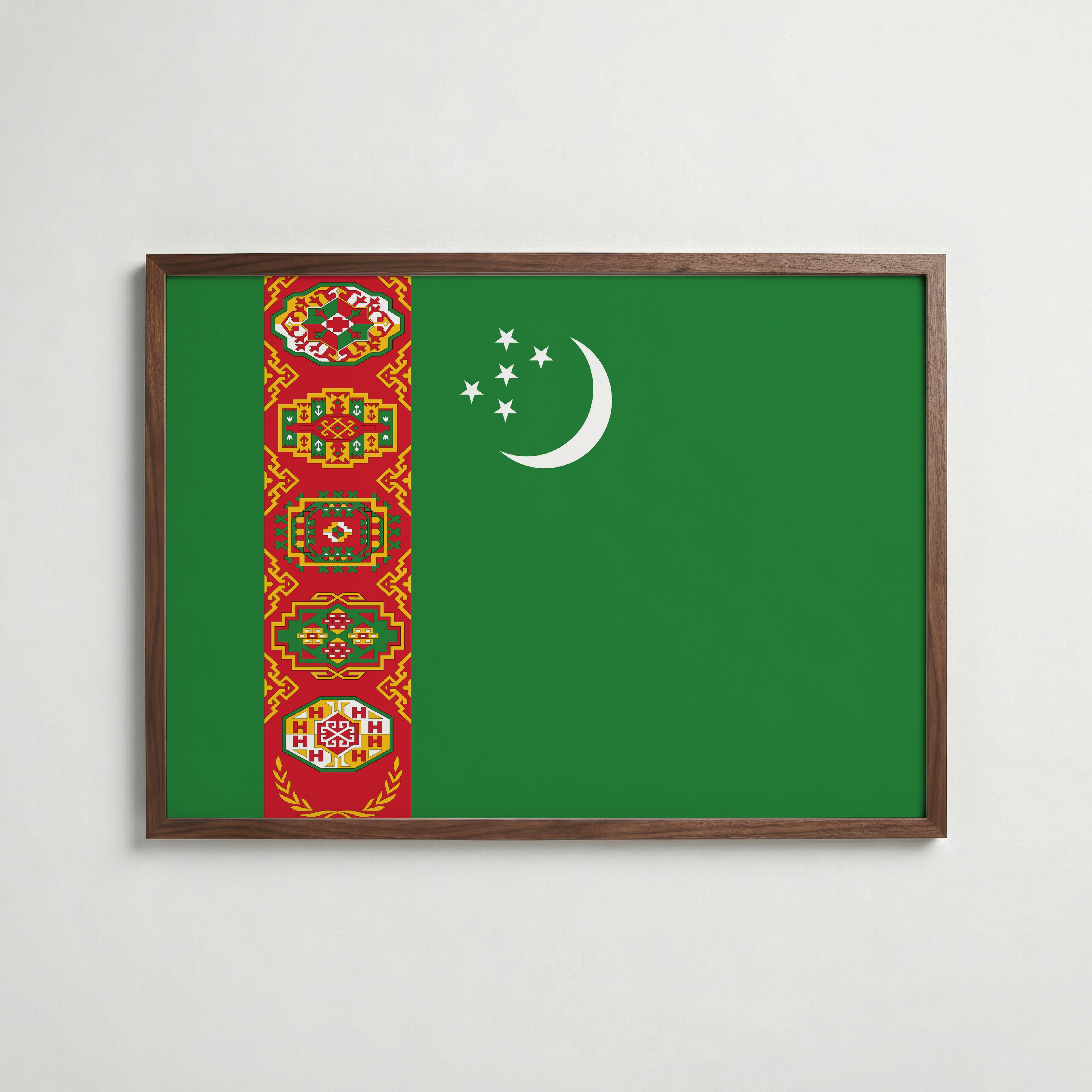 Turkmenistan National Flag Poster i valnötsram – varm konstaffisch för hemmet från Bozetto