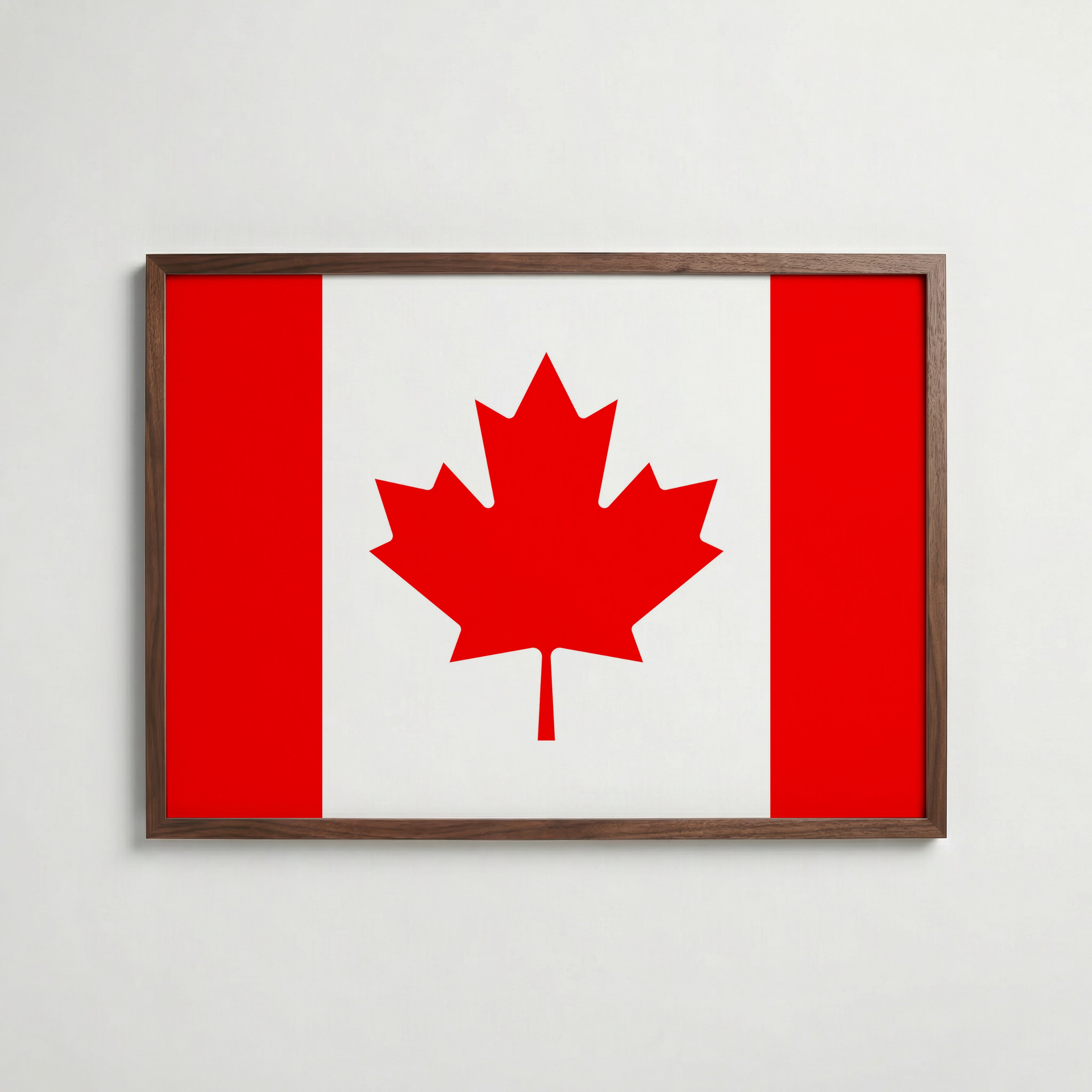 Canada National Flag Poster i valnötsram – varm konstaffisch för hemmet från Bozetto