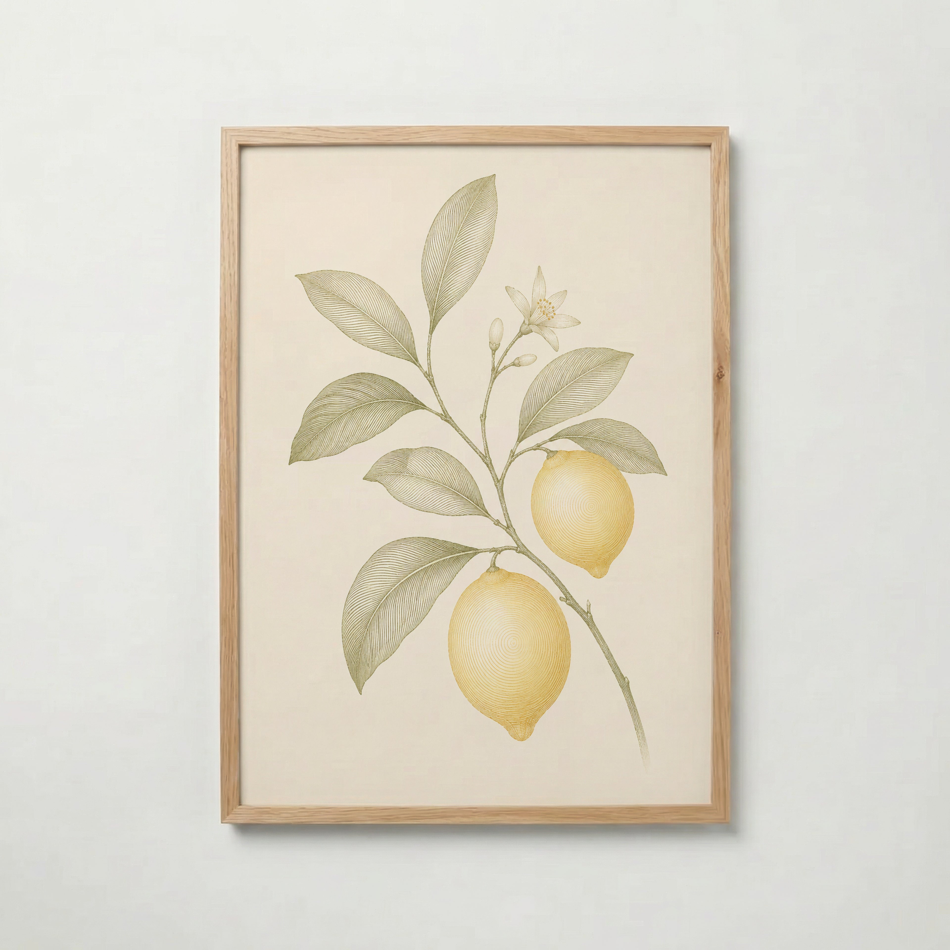 Sunlit Citrus i ekram med ljust trä – köp enkelt hos Bozetto affisch i hög kvalitet