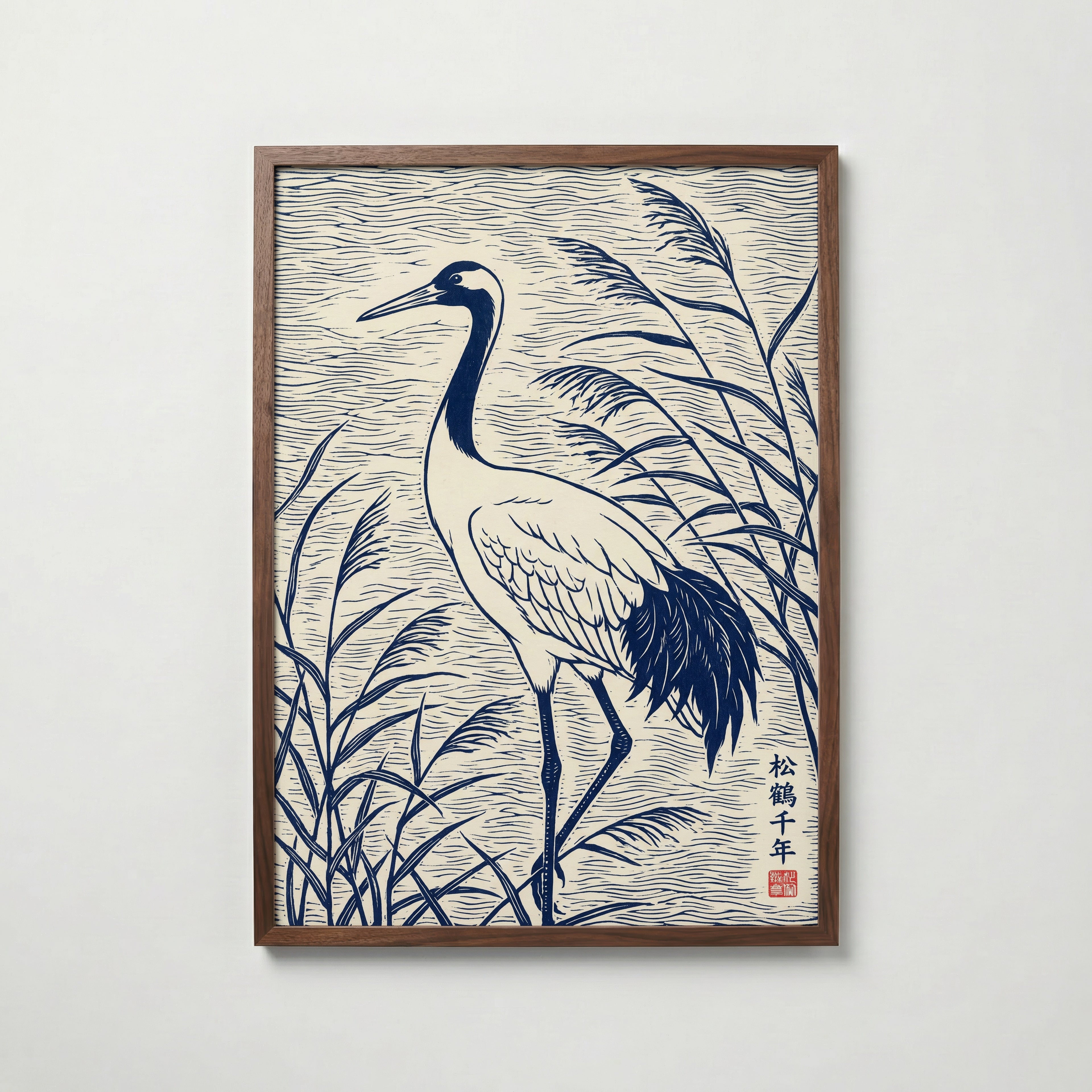 Blue Crane Linocut Poster – valnötsram