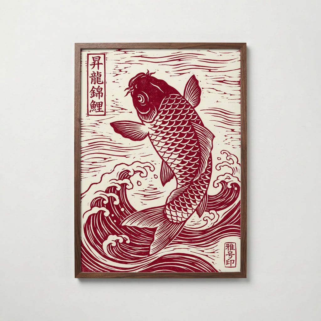 Red Koi Linocut Poster – valnötsram