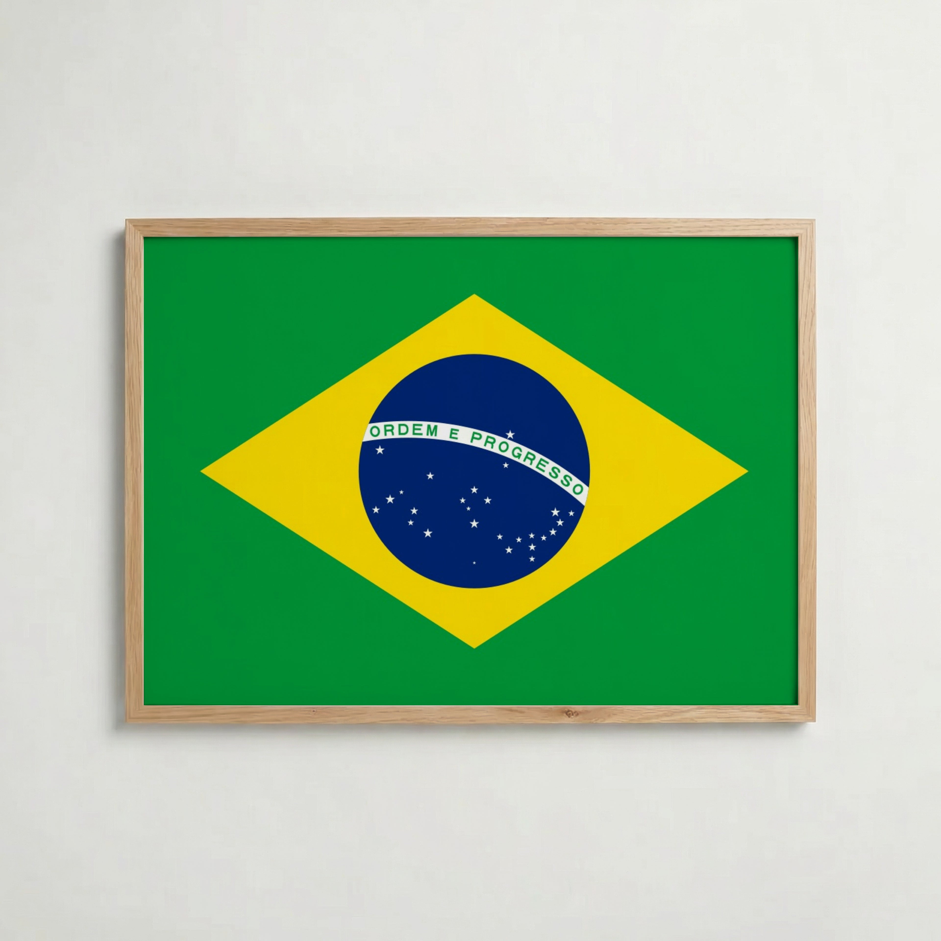Brazil National Flag Poster i ekram – inramad konsttryck för stilren inredning hos Bozetto