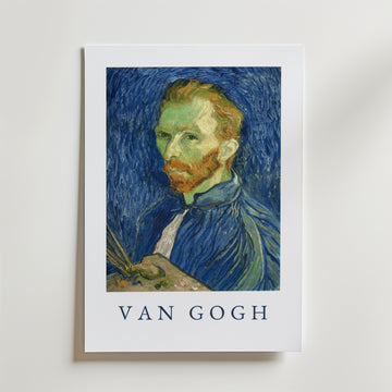 Bozetto Van Gogh Self Portrait Poster, tryckt på premiumpapper, visar hans ikoniska självporträtt med virvlande blå streck och 