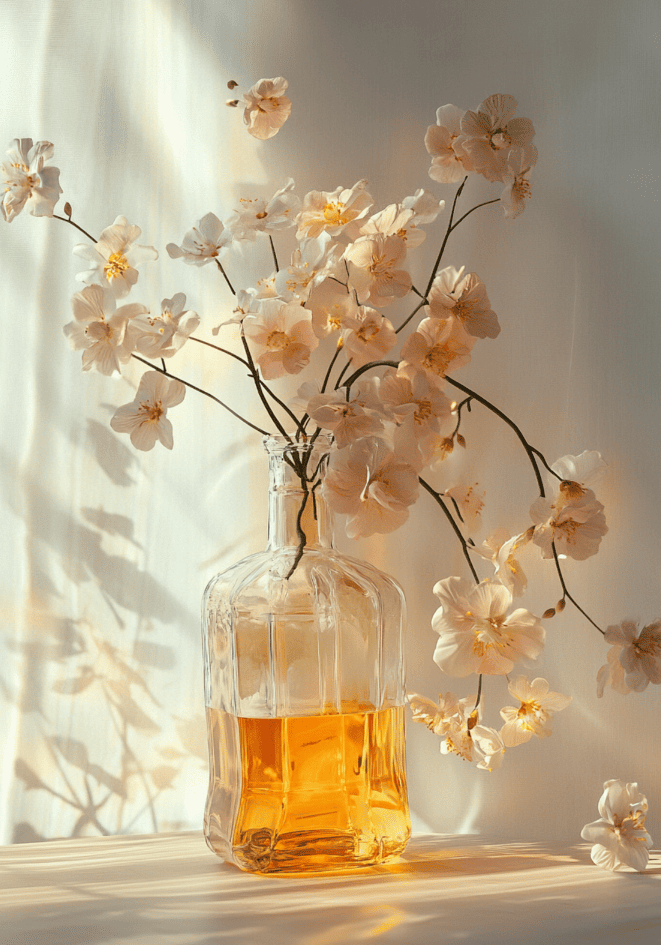 Glass vase with amber liquid poster