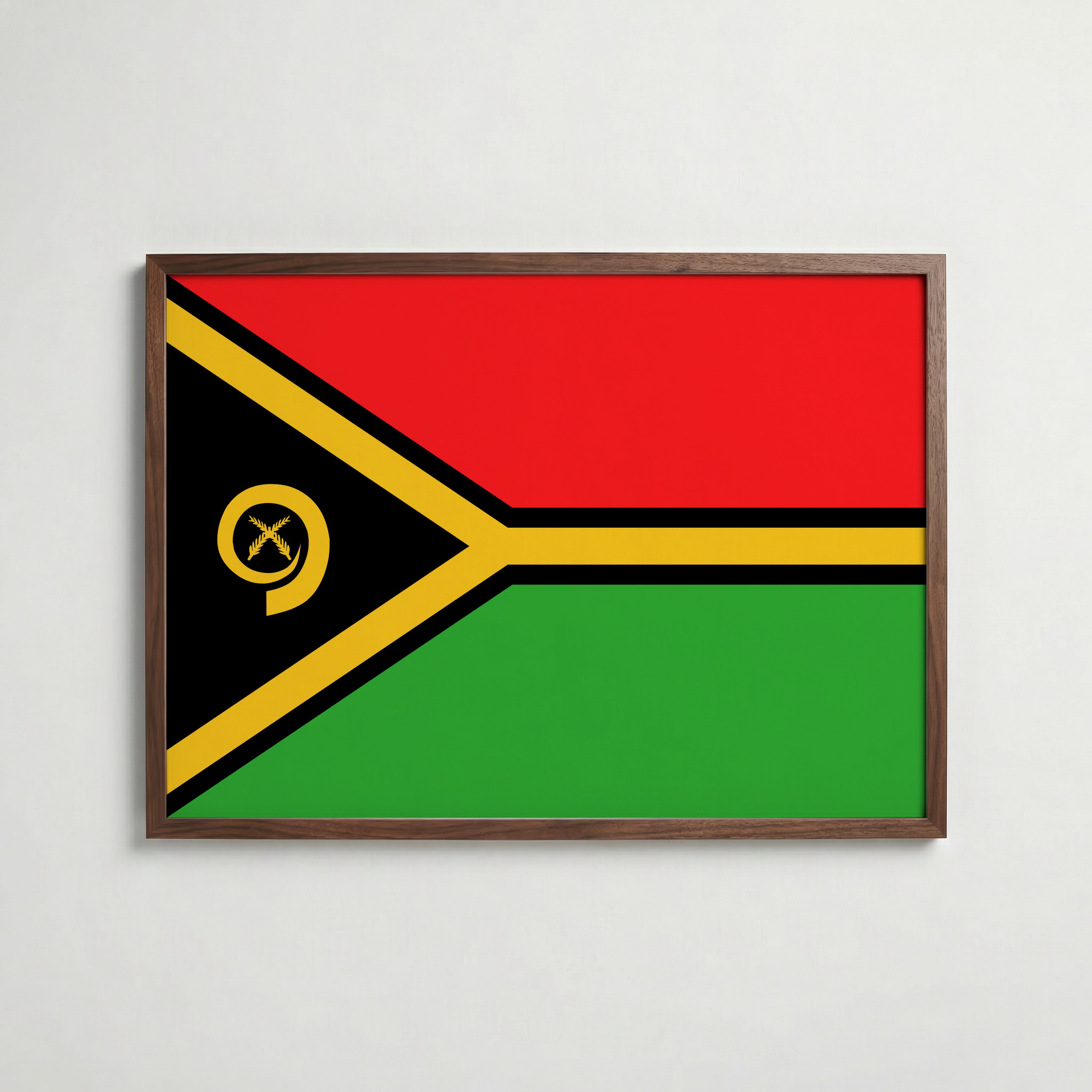 Vanuatu National Flag Poster i valnötsram – varm konstaffisch för hemmet från Bozetto