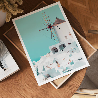Santorini Windmill Poster