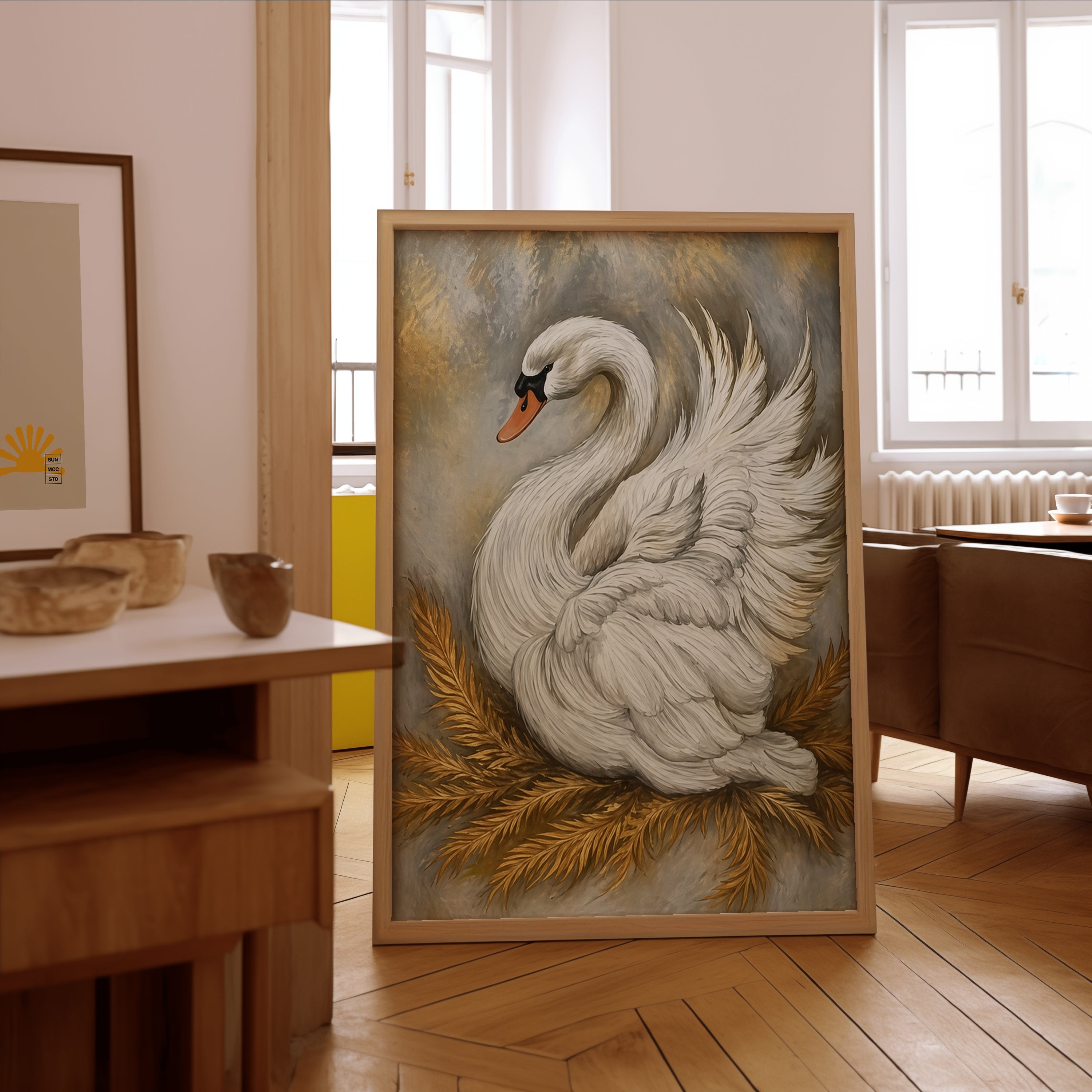 Golden Swan poster i stilrent hem med modern inredning – köp enkelt hos Bozetto i hög kvalitet