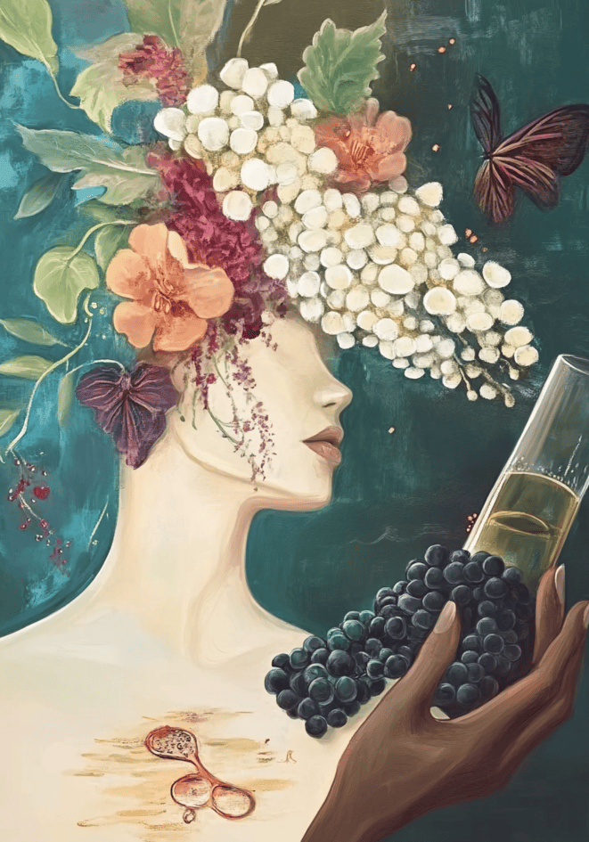 Floral Art With Butterflies And Grapes Poster