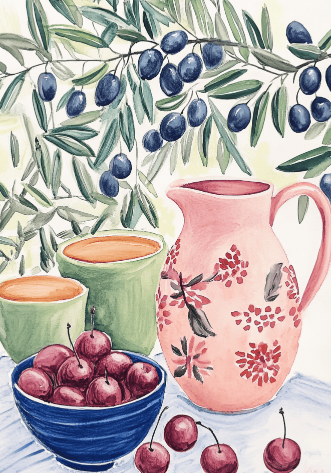 Watercolor Fruit And Olive Poster