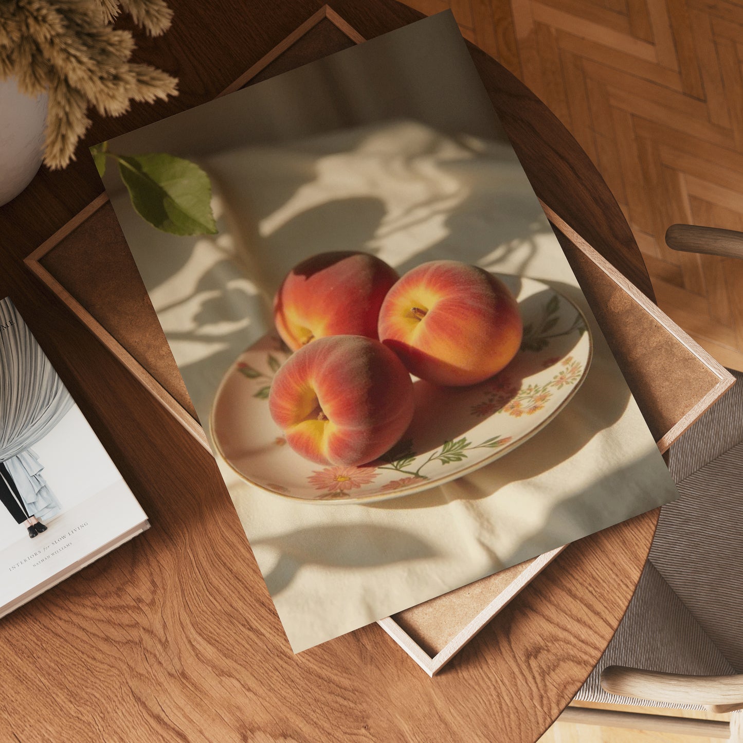 Organic Peaches floral plate Poster