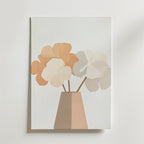 Wildflower Meadow Poster by Bozetto föreställer en brun vas med tre stiliserade blommor i dämpad orange och beige på en ljus bakgrund, tryckt på premiumpapper med en matt finish för en elegant touch.