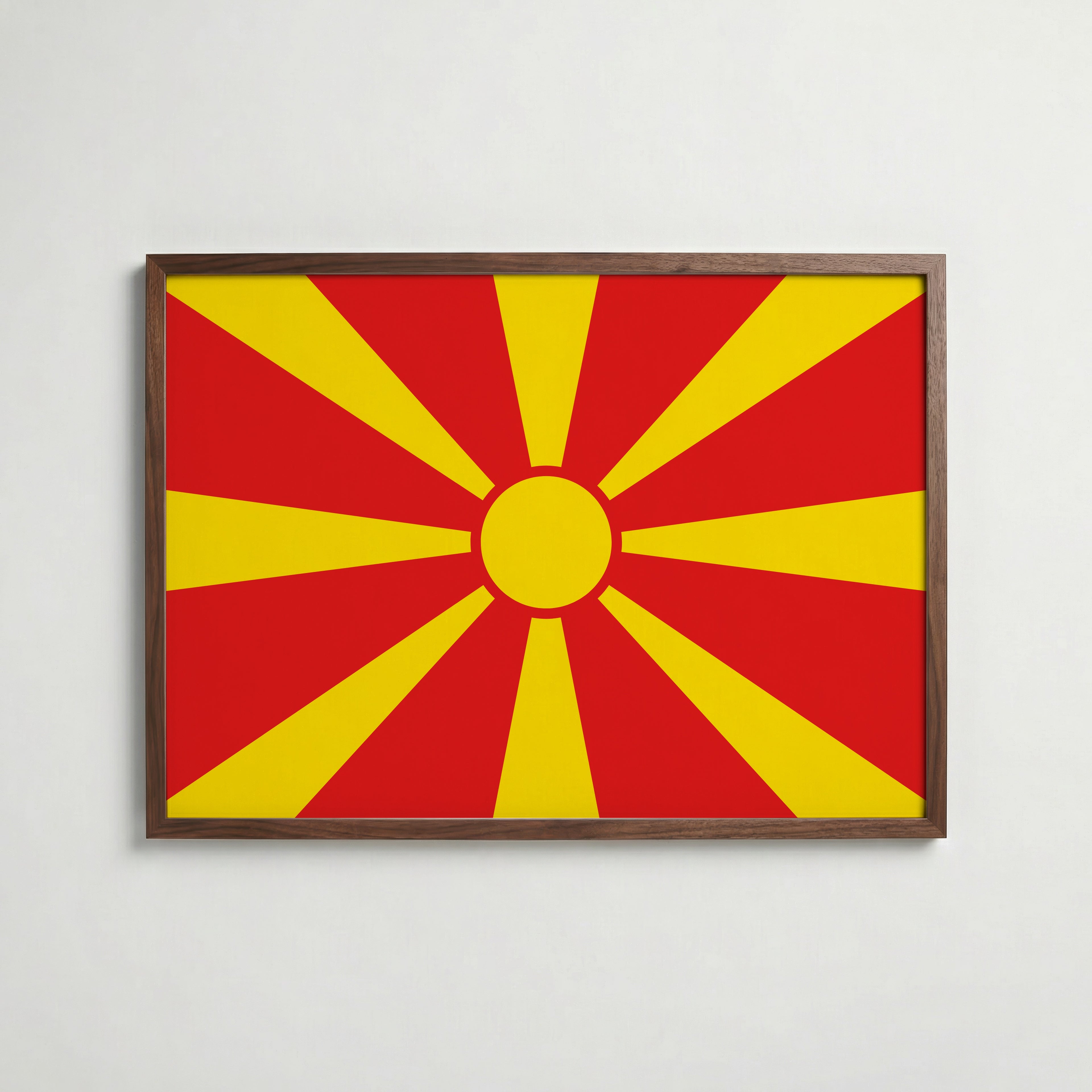 North Macedonia National Flag Poster i valnötsram – varm konstaffisch för hemmet från Bozetto