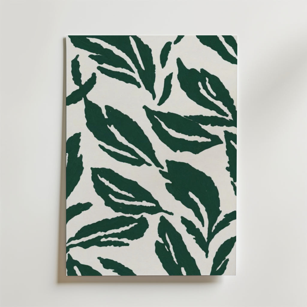 Green Leaves Poster från Bozetto har djärva, mörkgröna överlappande bladmönster på FSC-certifierat premiumpapper, vilket ger en livlig och miljövänlig design.