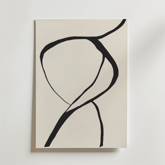 Bozetto Bold Silhouette Poster har djärva svarta böjda linjer på en ljusbeige bakgrund med en lyxig matt finish, vilket skapar en elegant, minimalistisk look som förhöjer alla utrymmen.