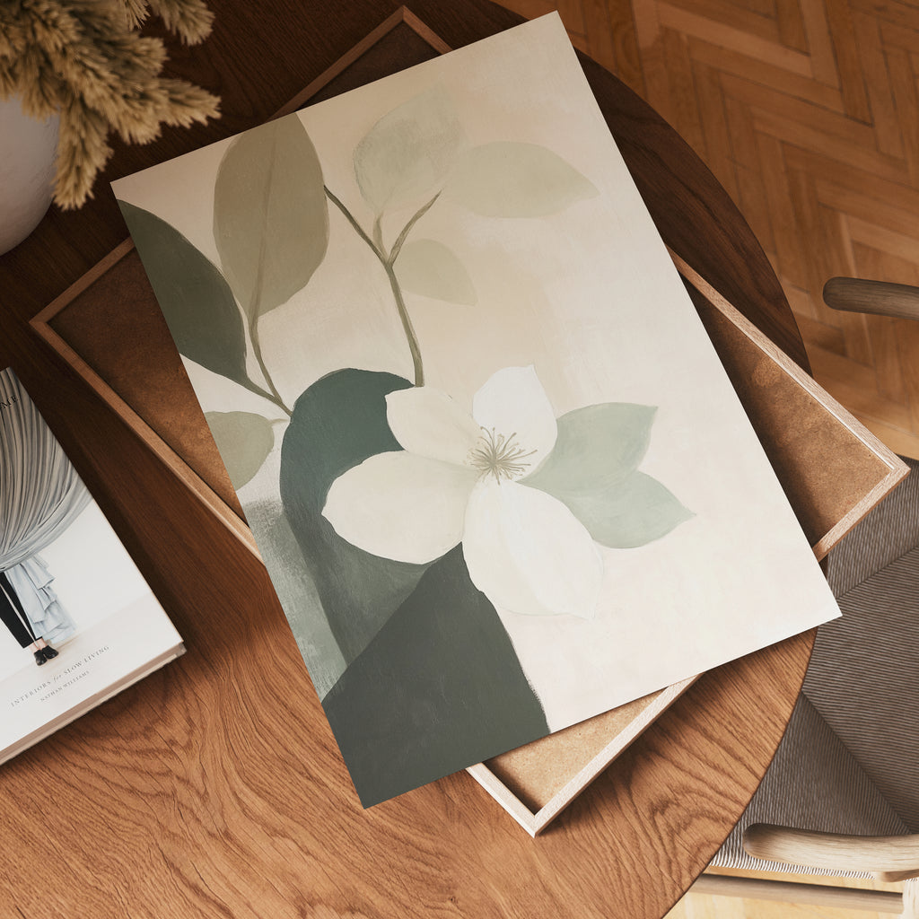 Green And Beige Flowers Poster