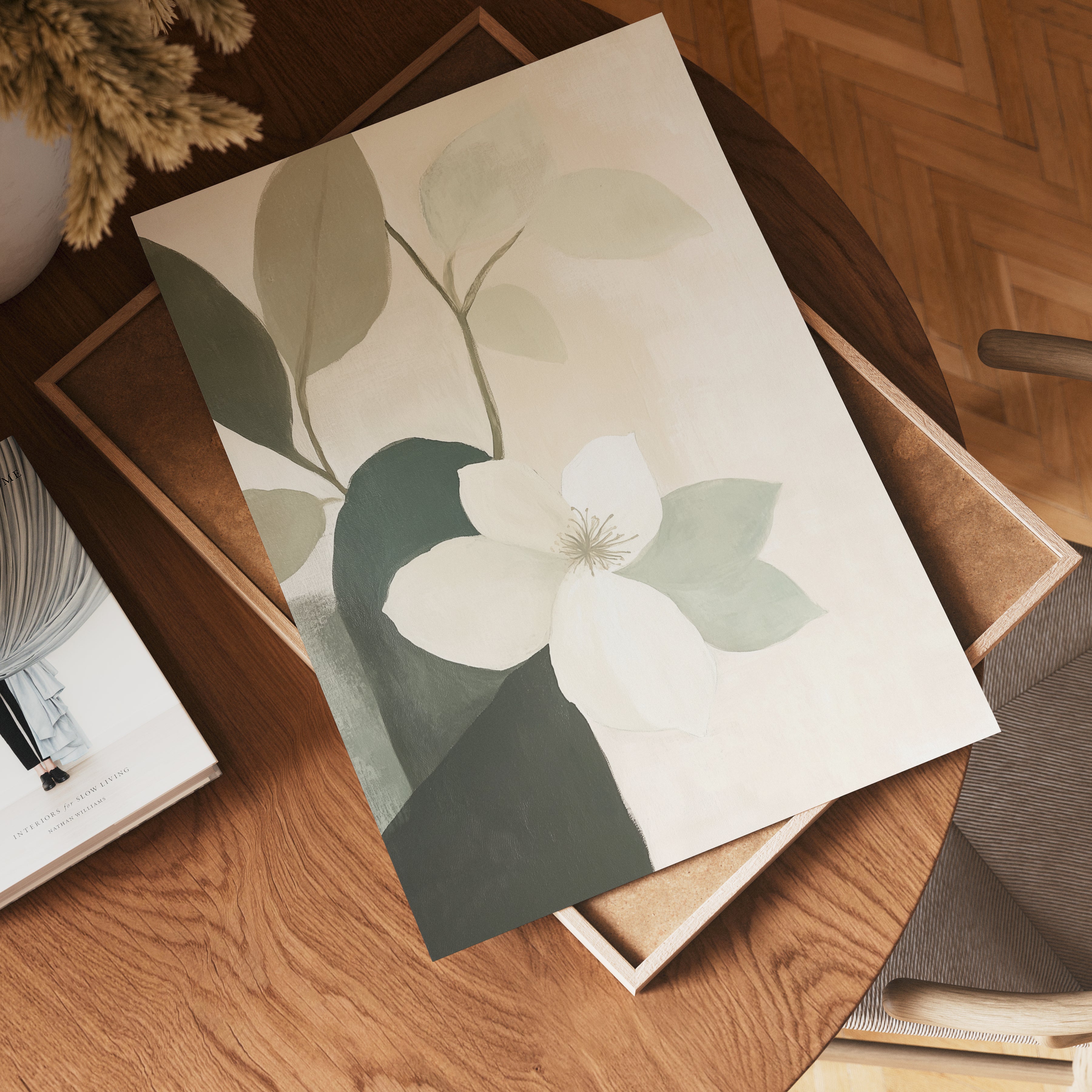 Green And Beige Flowers Poster