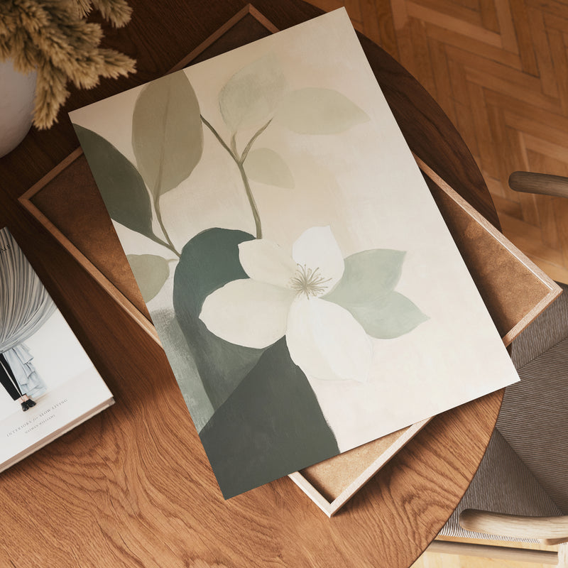 Green And Beige Flowers Poster