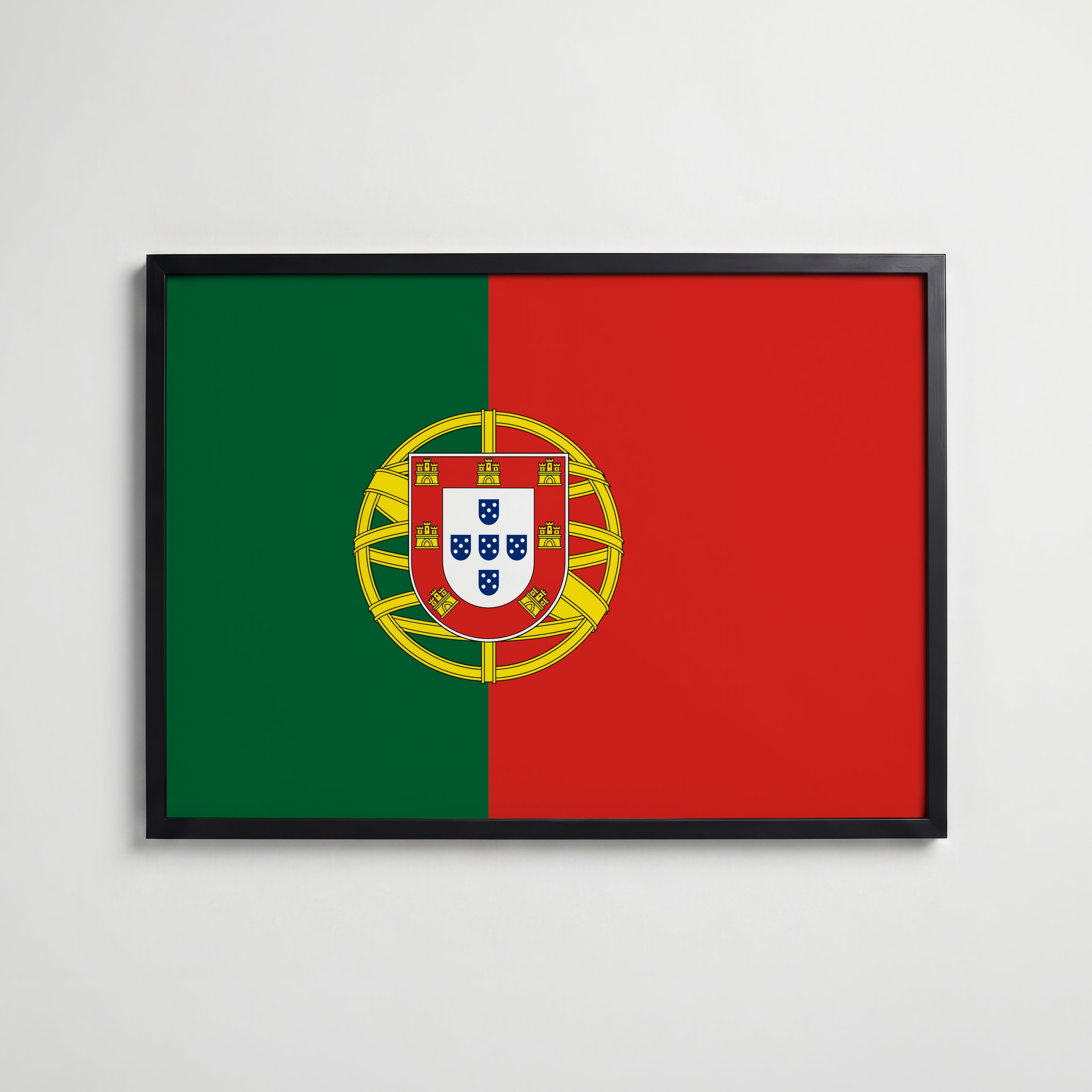 Portugal National Flag Poster i svart ram – stilren konsttryck som väggdekor från Bozetto