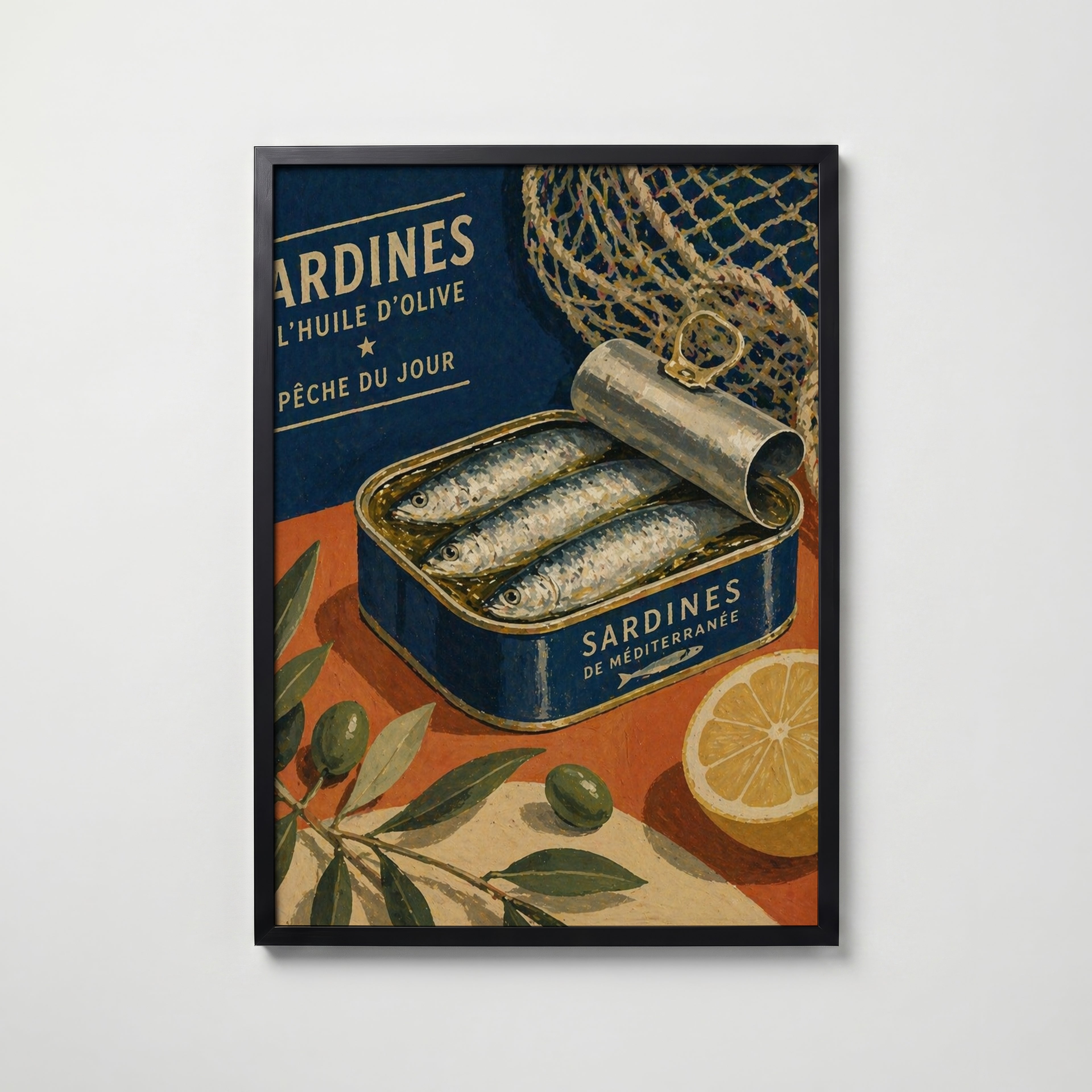 Sardines du Jour i svart ram på vägg – köp enkelt hos Bozetto affisch i hög kvalitet