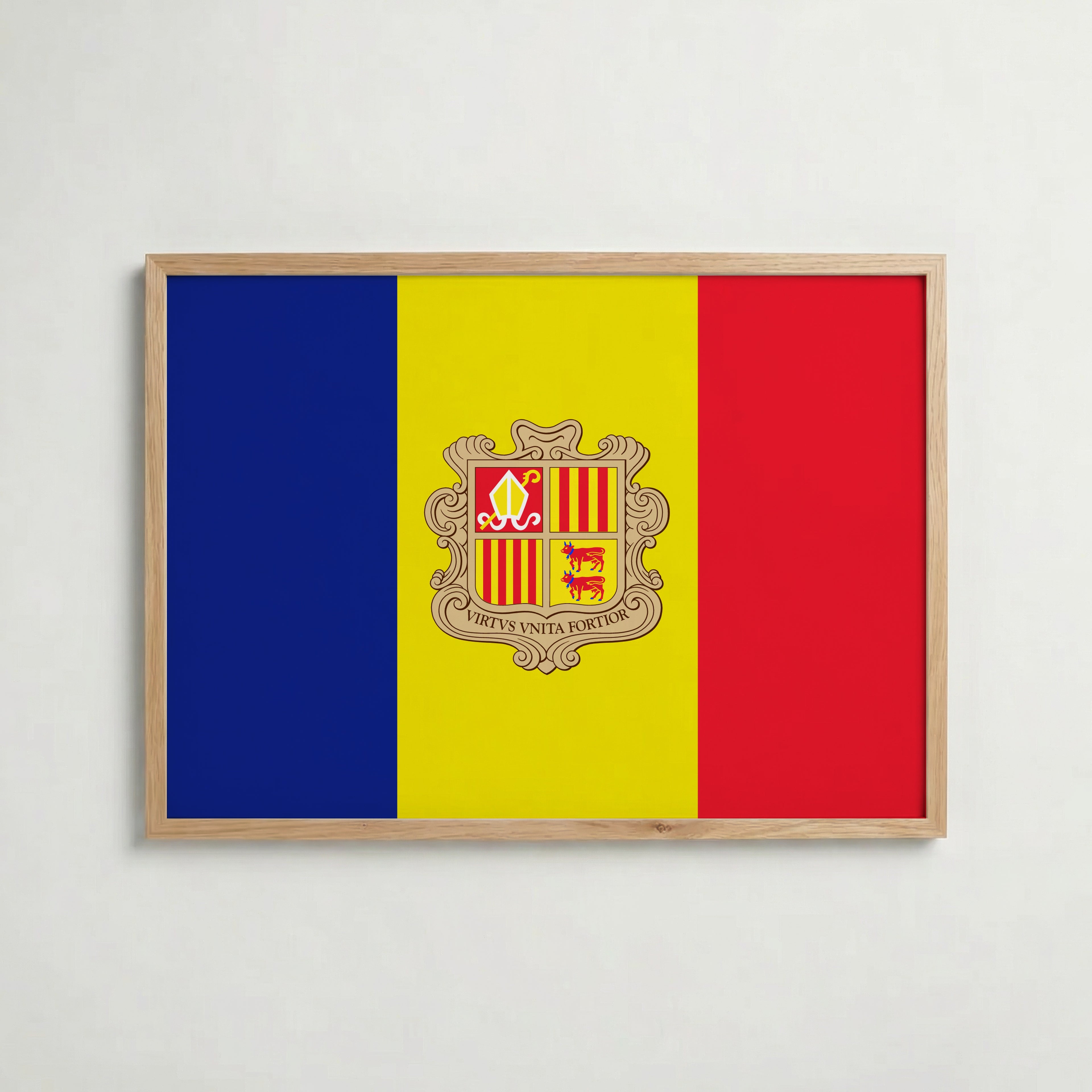 Andorra National Flag Poster i ekram – inramad konsttryck för stilren inredning hos Bozetto