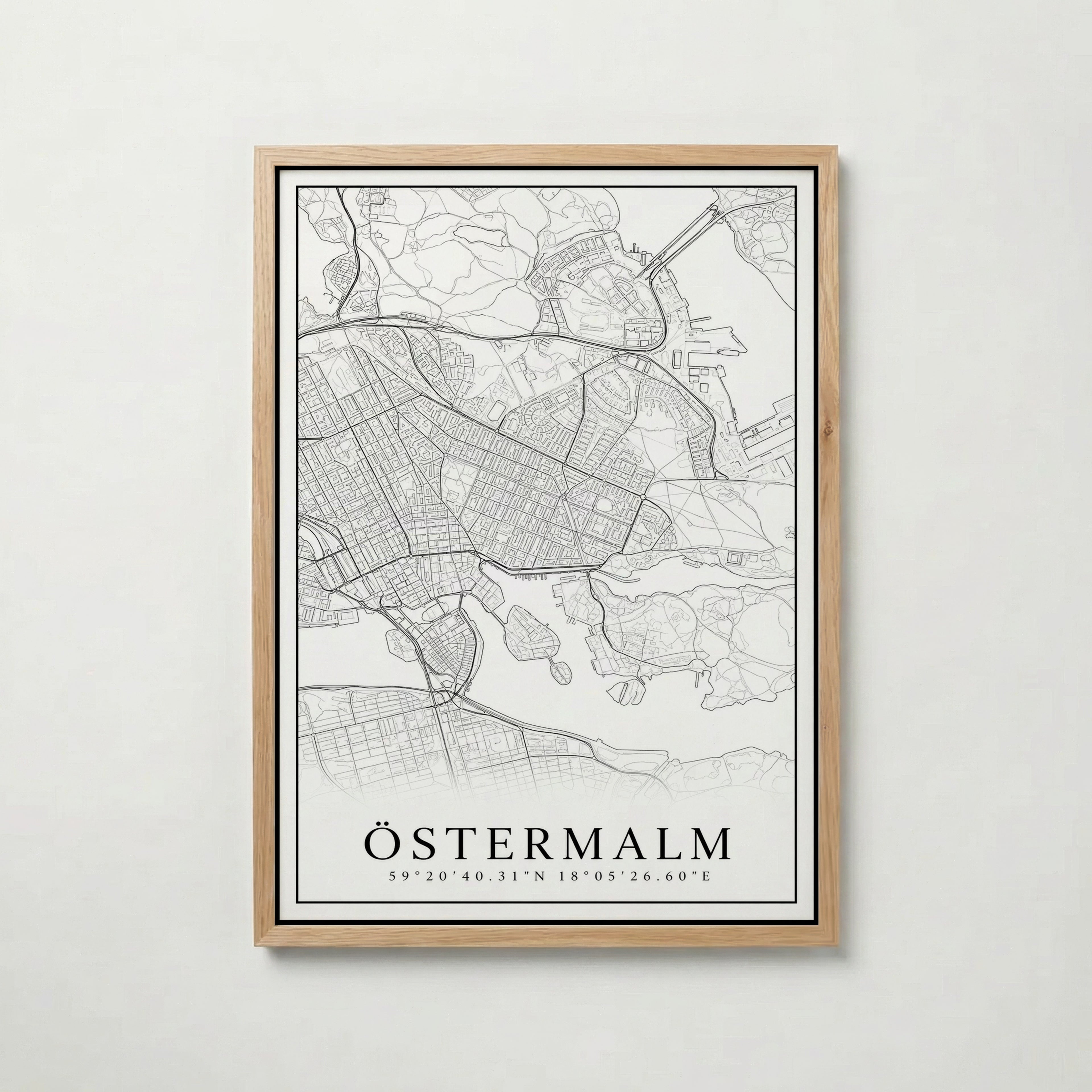 Östermalm Karta poster i olika storlekar – köp enkelt hos Bozetto i hög kvalitet