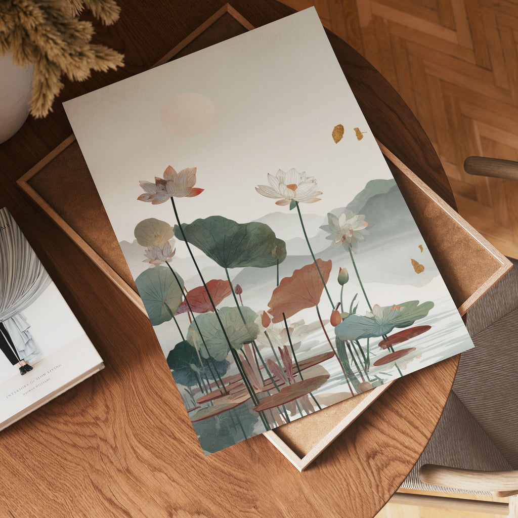 Misty Lotus Lake Poster