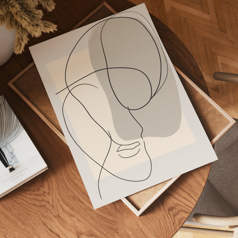 Beige Abstract Face Silhouette Poster