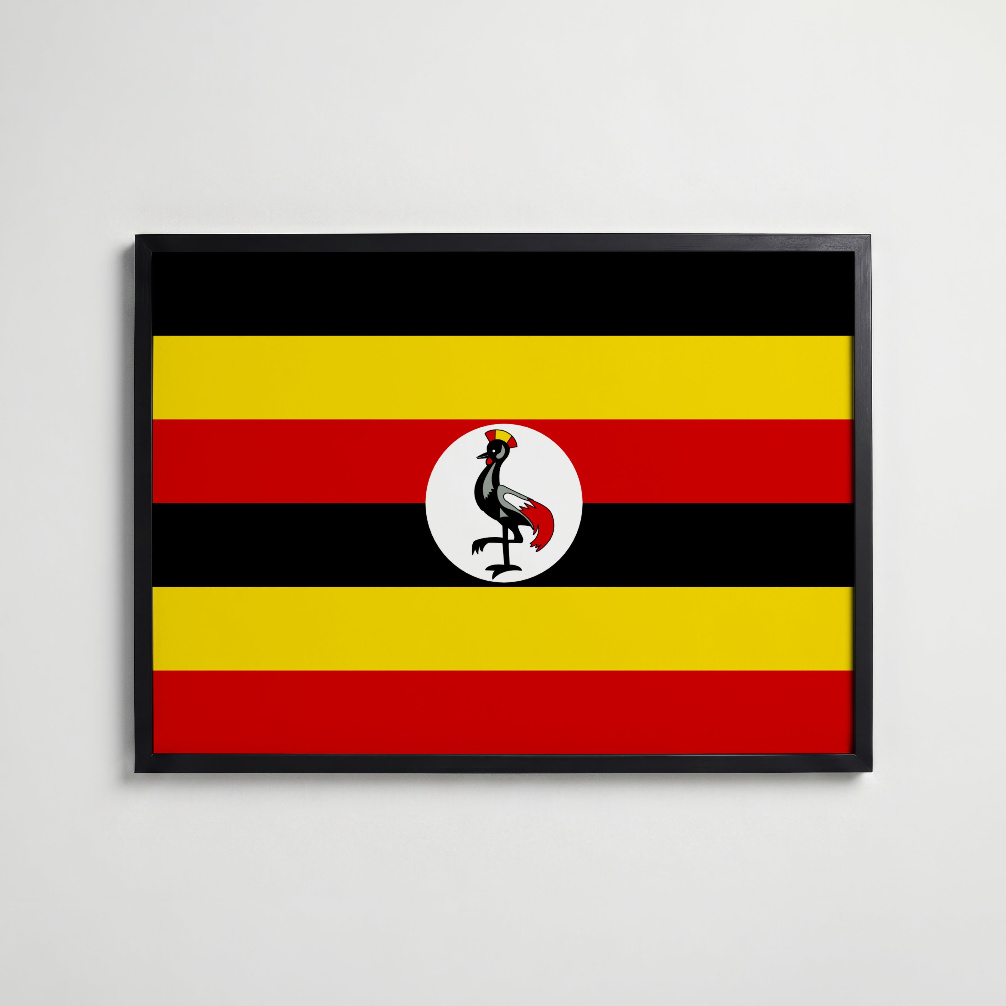 Uganda National Flag Poster i svart ram – stilren konsttryck som väggdekor från Bozetto