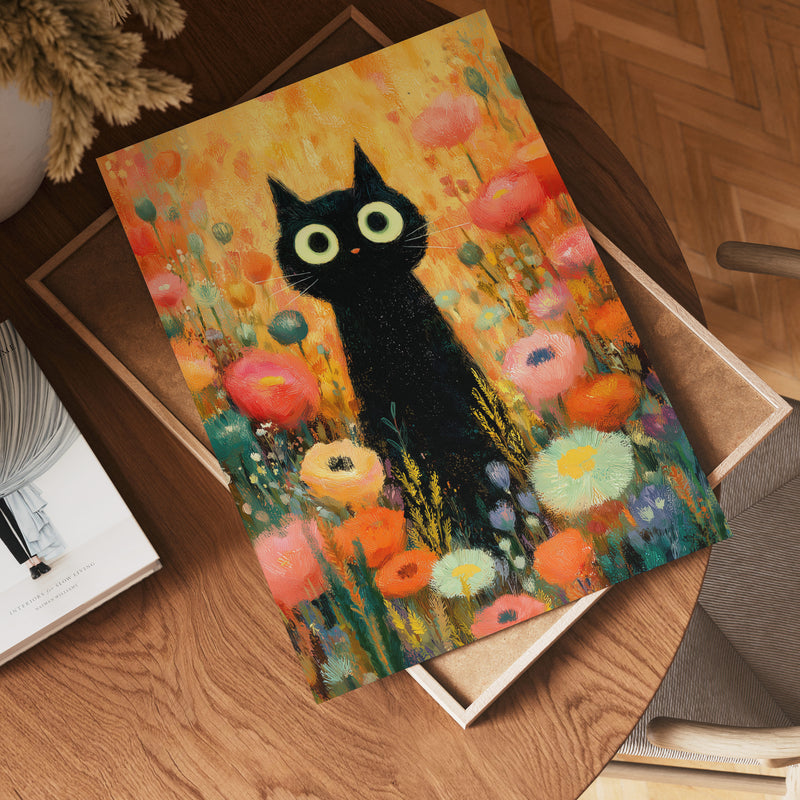 Midnight Bloom Cat Poster
